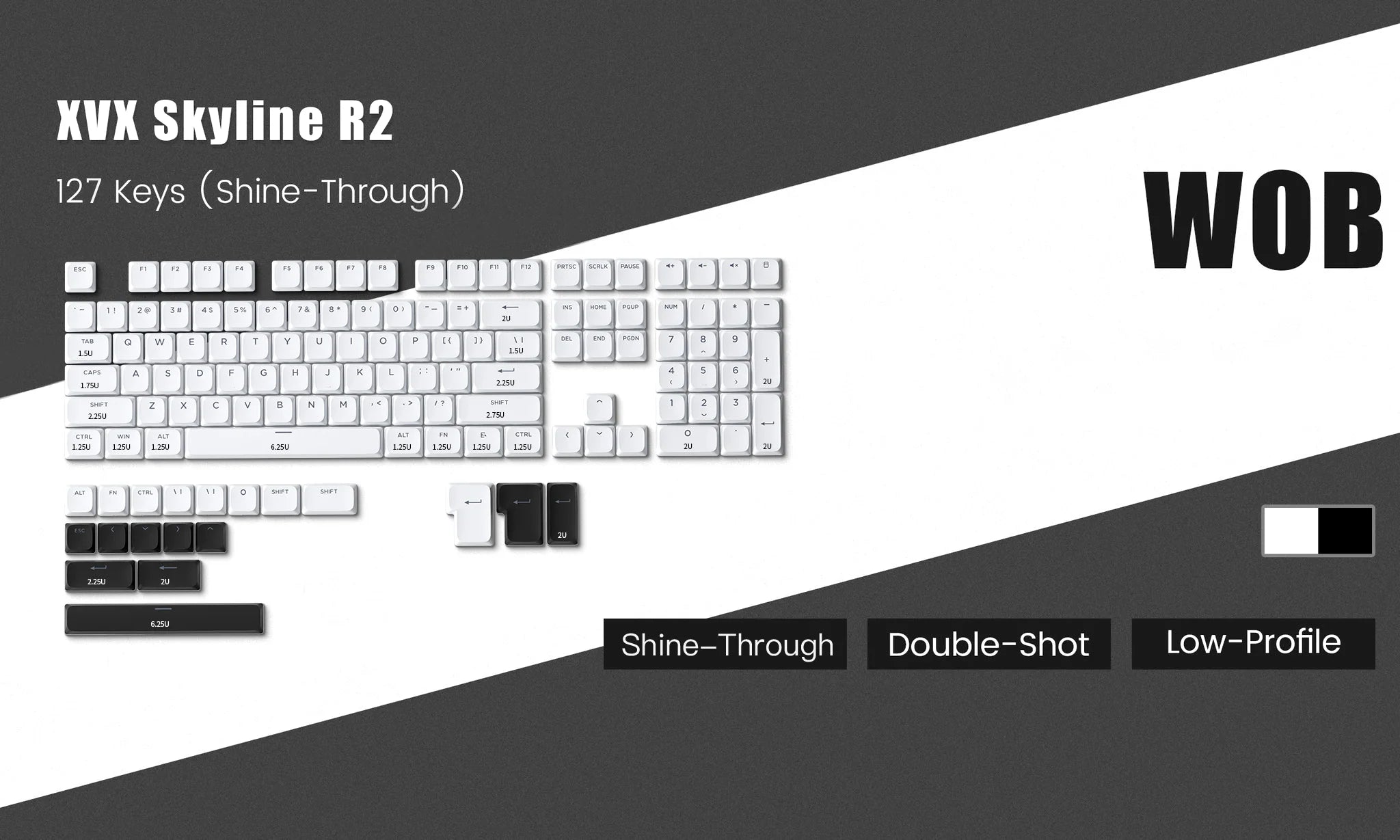 XVX Skyline R2 - Low Profile PBT Double-Shot Keycap Set